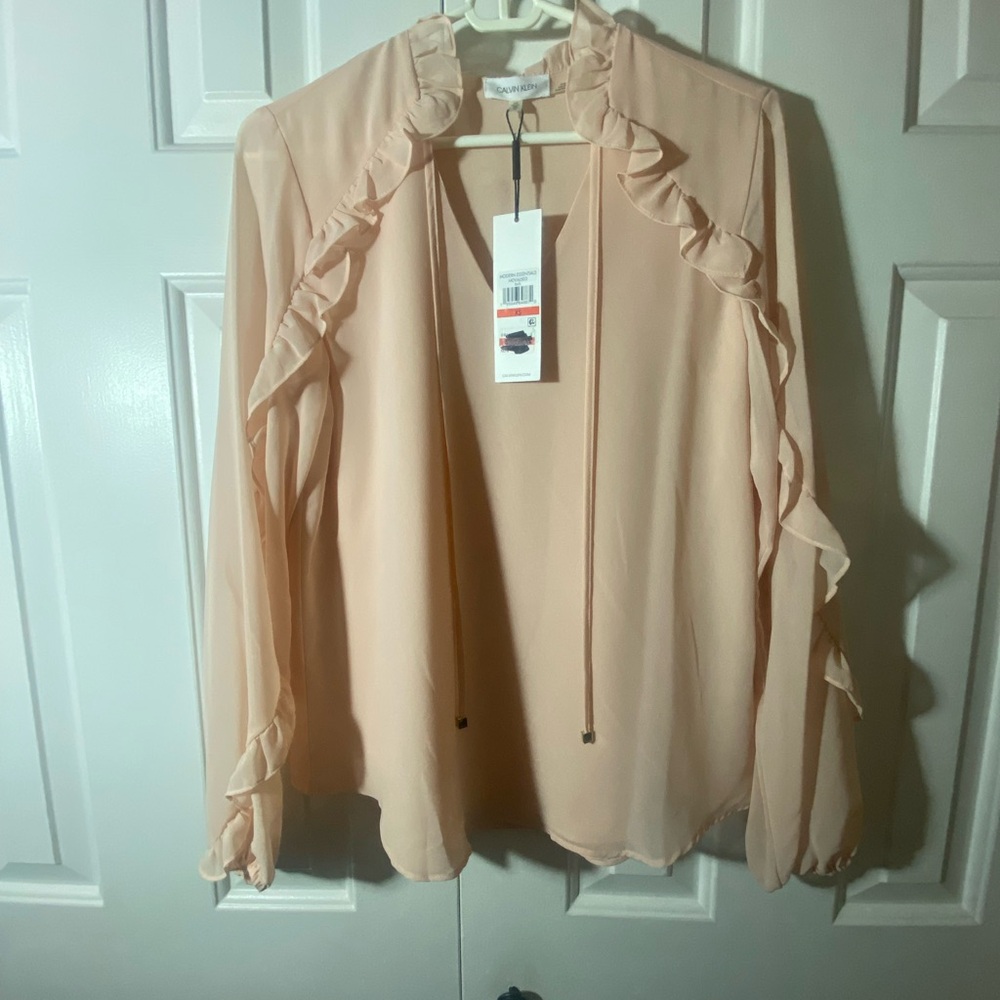New York & Company Light Pink Ruffled Blouse